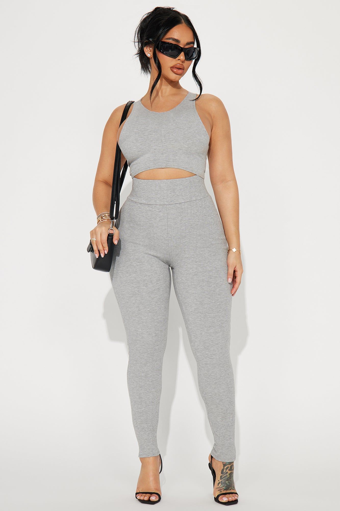 Janet Snatched Leggings - Heather Grey sold by Fashion Nova