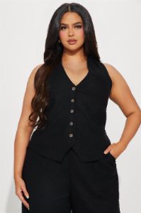 Business Casual Linen Vest Top - Black sold by Fashion Nova