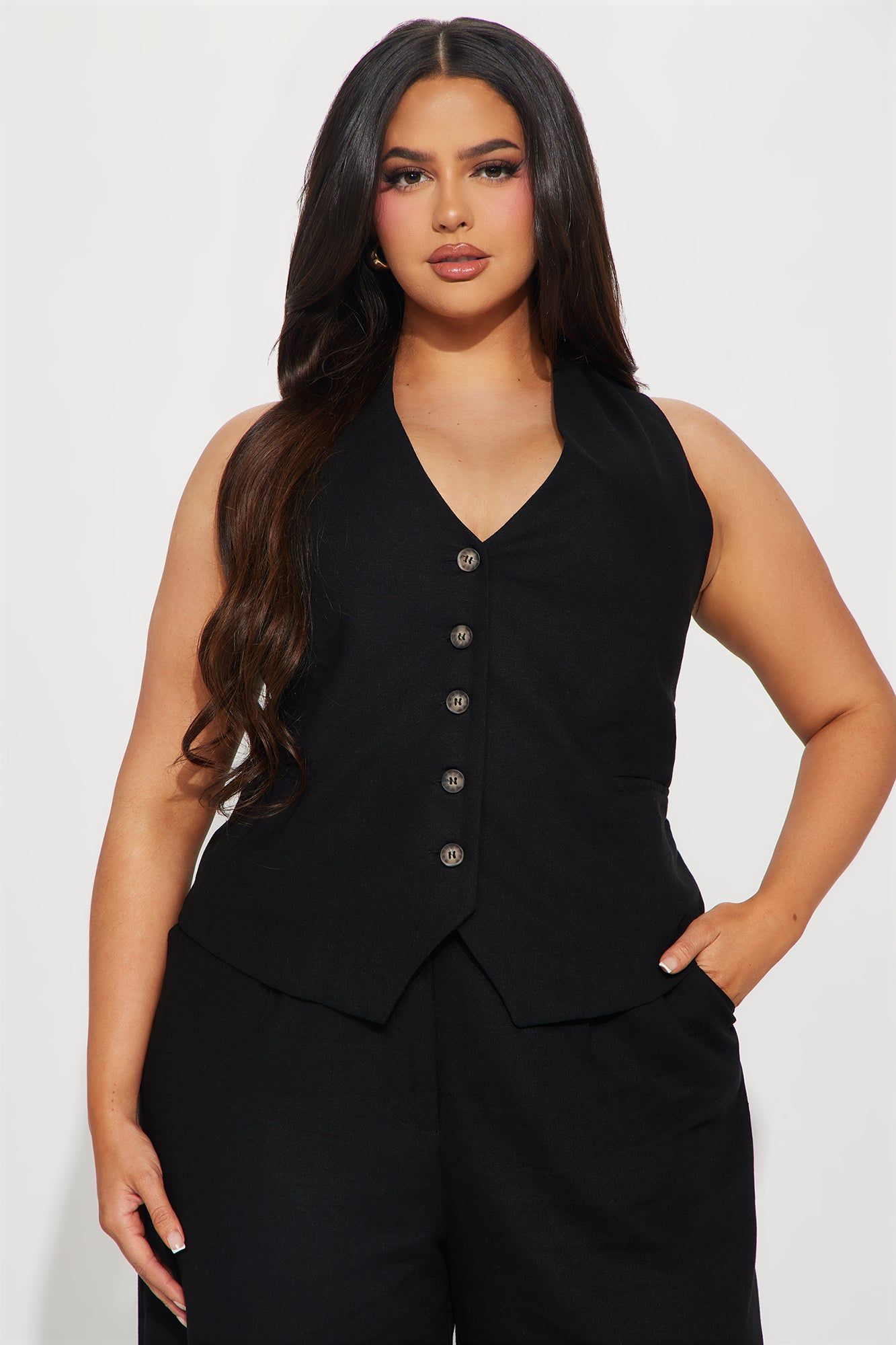 Business Casual Linen Vest Top - Black sold by Fashion Nova product image thumbnail 4
