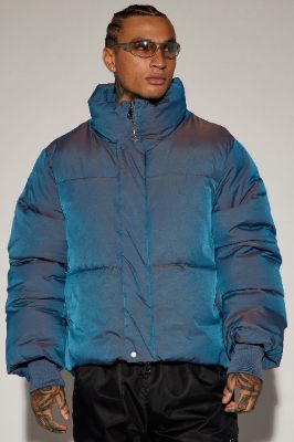 Stormy Iridescent Heavy Weight Cropped Puffer Jacket - Blue sold by Fashion Nova