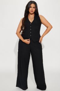 Business Casual Linen Vest Top - Black sold by Fashion Nova