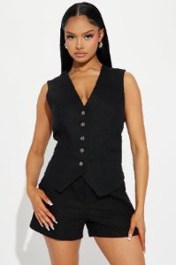 Business Casual Linen Vest Top - Black sold by Fashion Nova