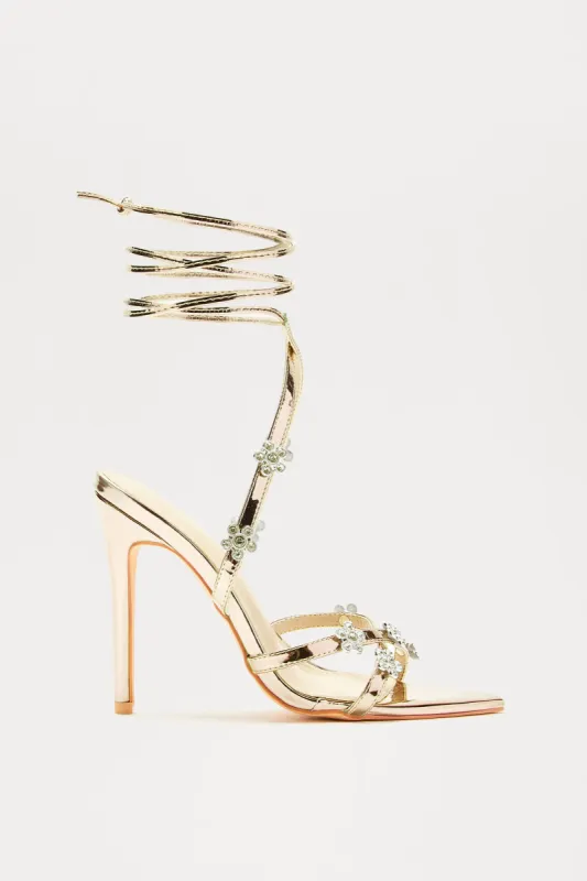 Carried Away Wrap Up Heels - Gold sold by Fashion Nova