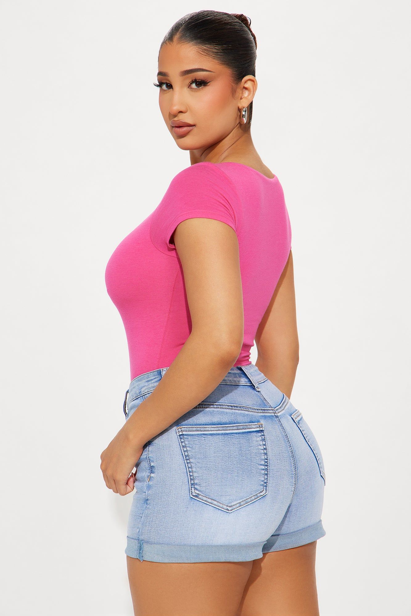 Vanessa V-Neck Double Layered Bodysuit - Magenta sold by Fashion Nova product image thumbnail 4