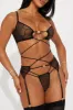 Caught Feelings Garter 3 Piece Set - Black sold by Fashion Nova