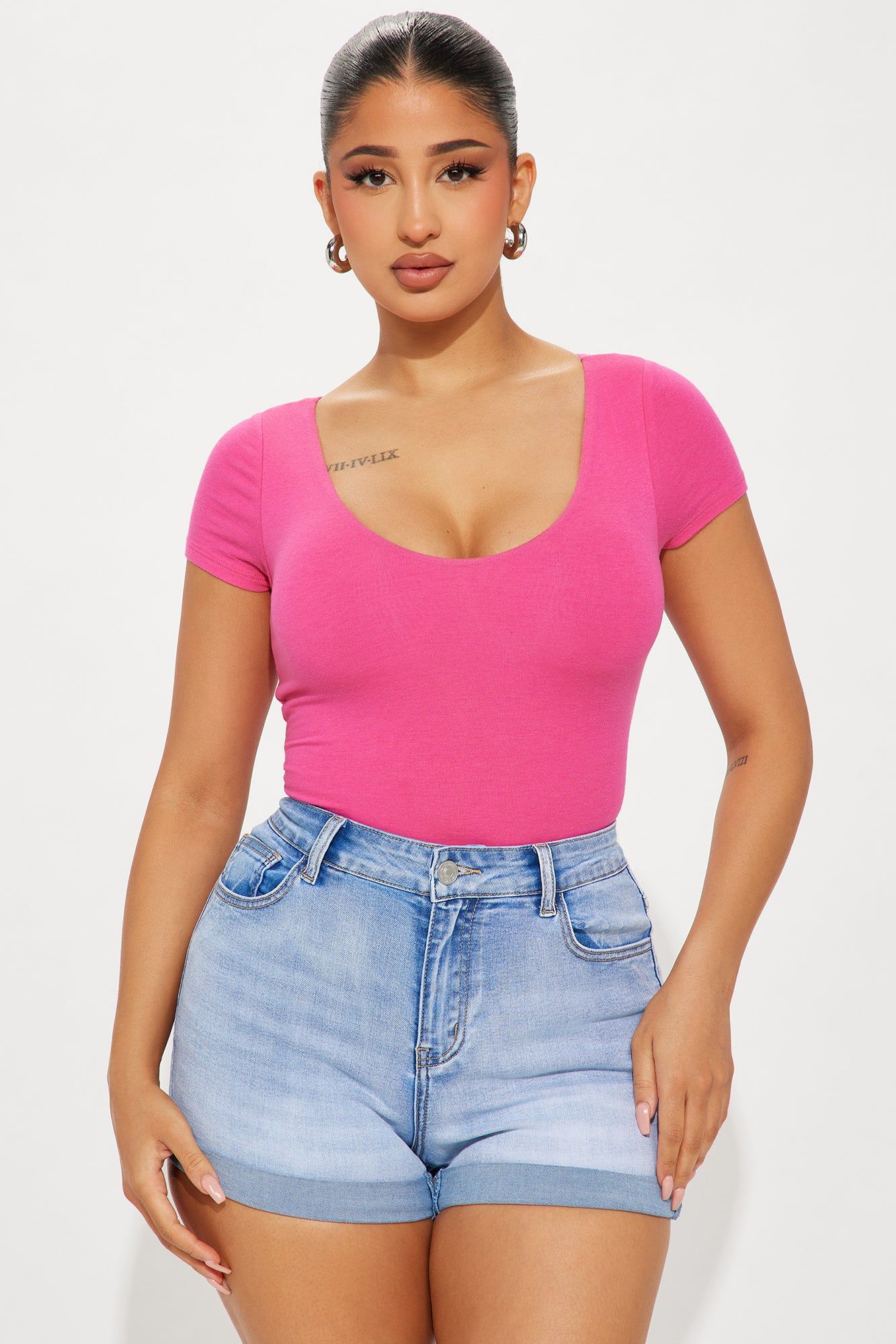 Vanessa V-Neck Double Layered Bodysuit - Magenta sold by Fashion Nova product image thumbnail 3