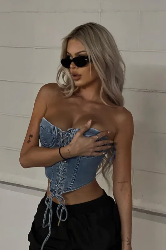Play It Your Way Denim Corset - Medium Wash sold by Fashion Nova