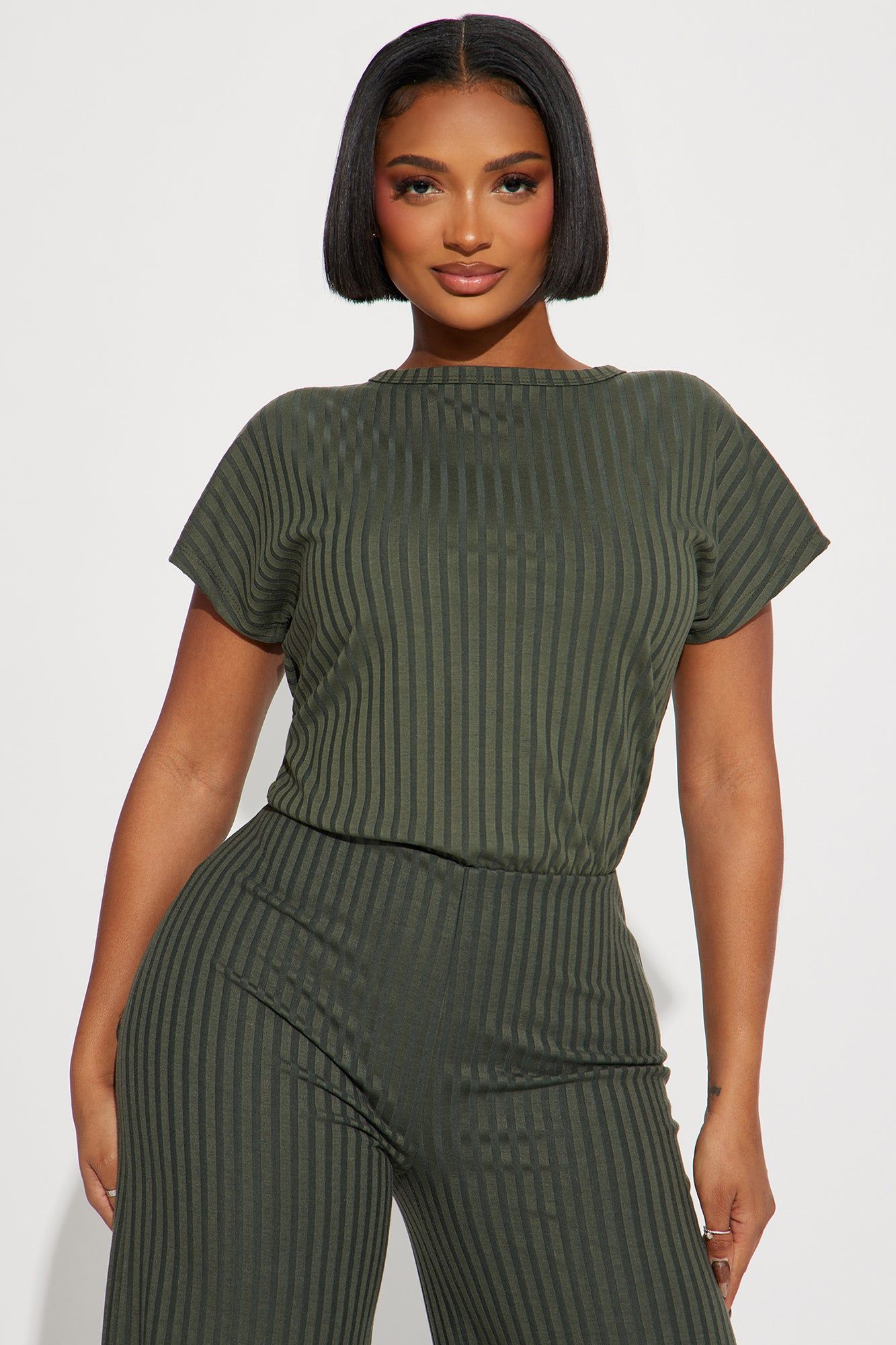 Too Little Too Late Ribbed Jumpsuit - Olive sold by Fashion Nova product image thumbnail 2