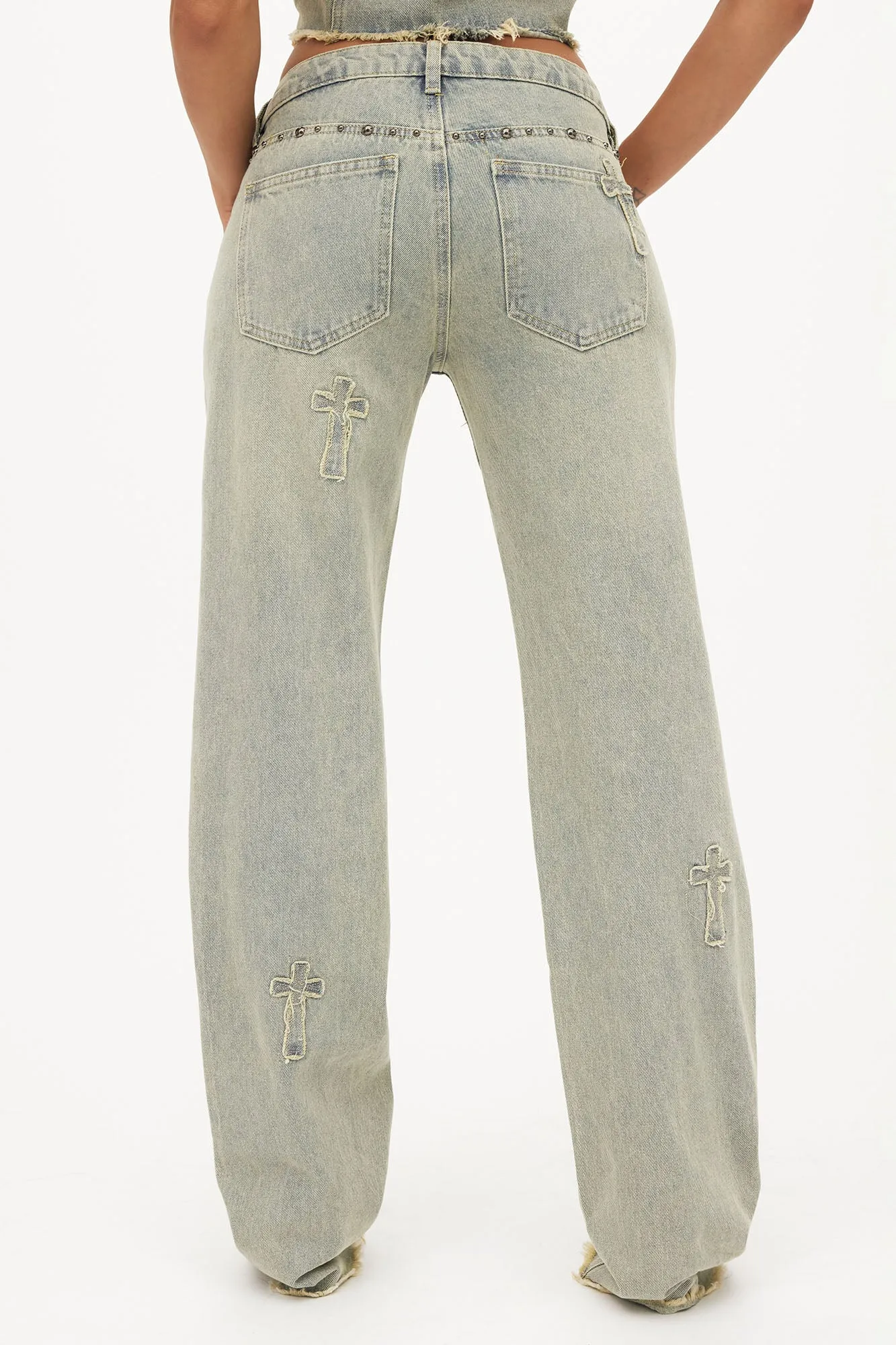 Rowdy Girl Studded Straight Leg Jeans - Vintage Wash sold by Fashion Nova product image thumbnail 4