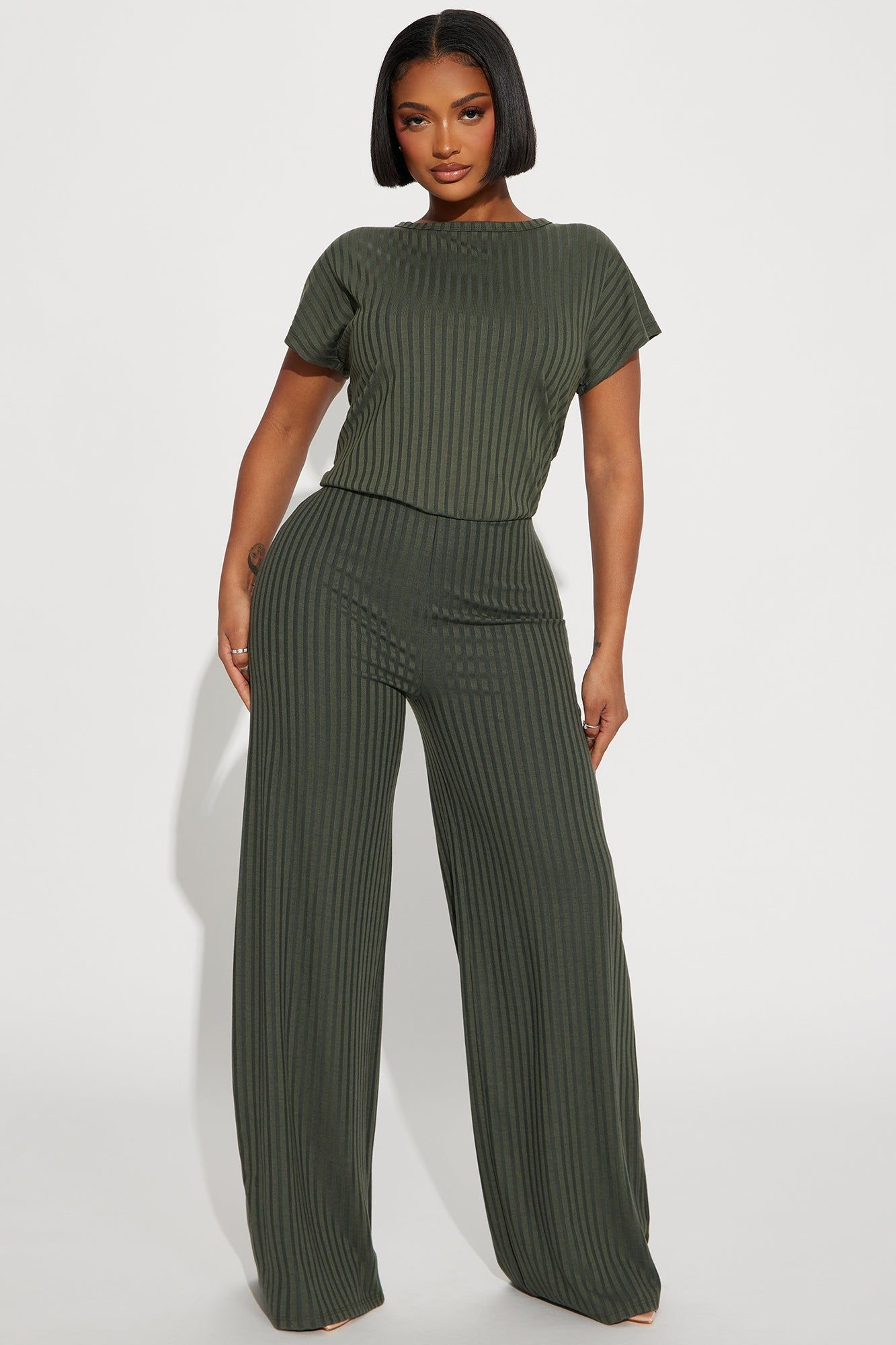 Too Little Too Late Ribbed Jumpsuit - Olive sold by Fashion Nova