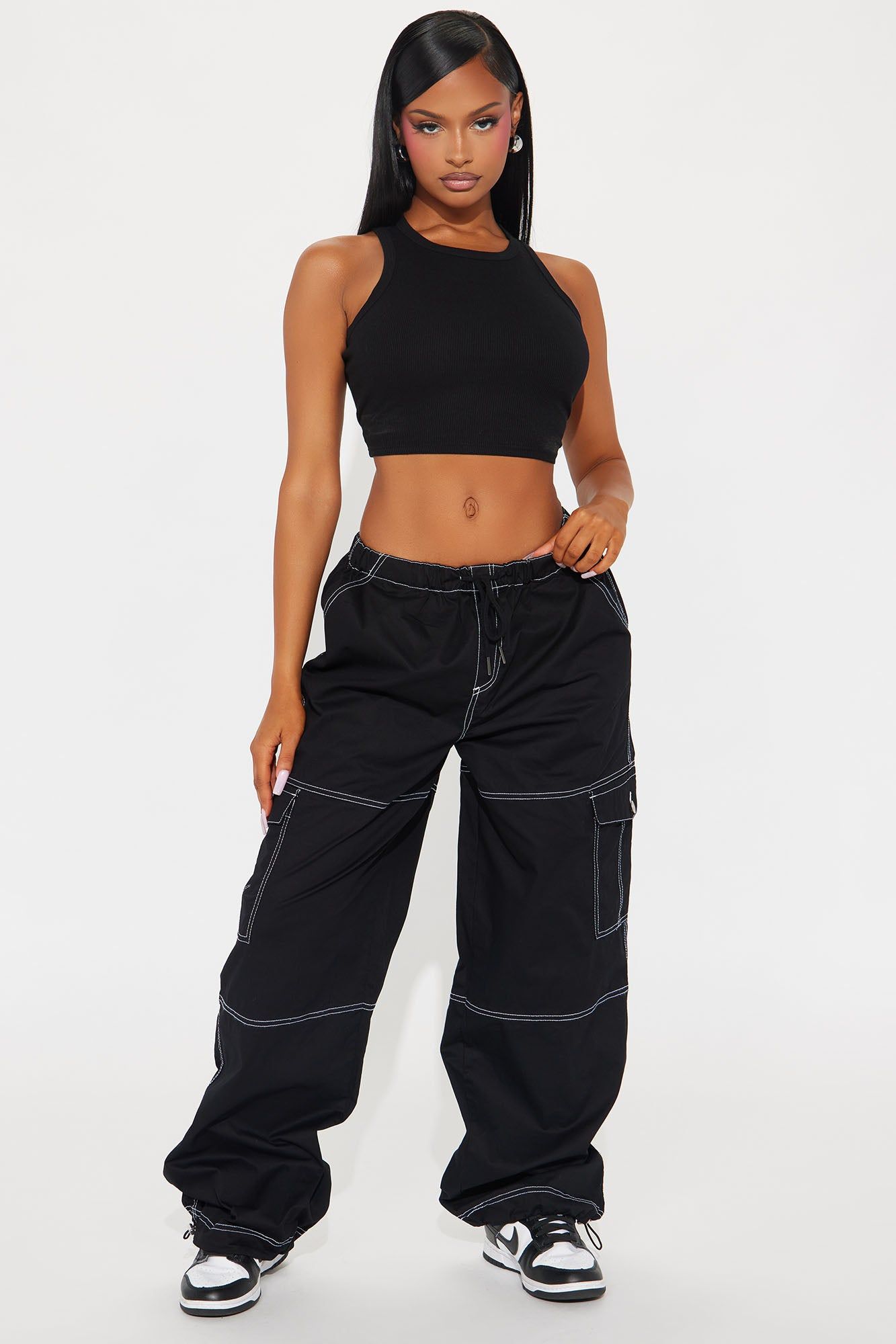 Harlow Cargo Parachute Pant - Black sold by Fashion Nova