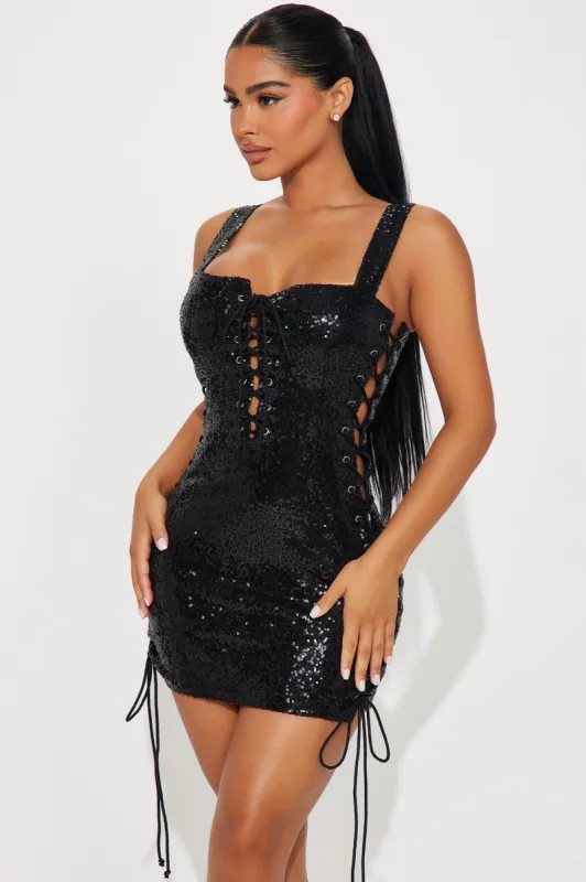 Anastasia Lace Up Micro Mini Dress - Black sold by Fashion Nova