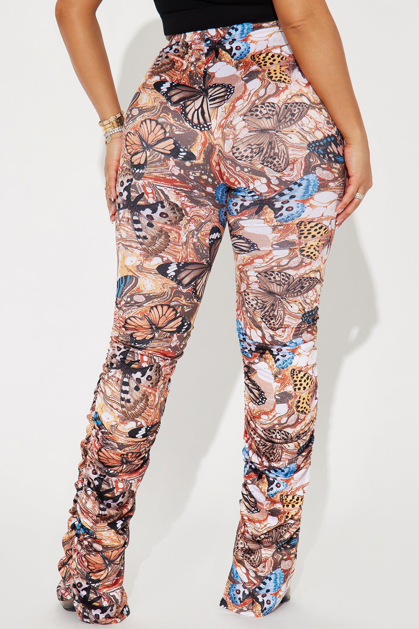 BUTTERFLY DREAMING STACKED PANT - Brown/combo sold by Fashion Nova product image thumbnail 4