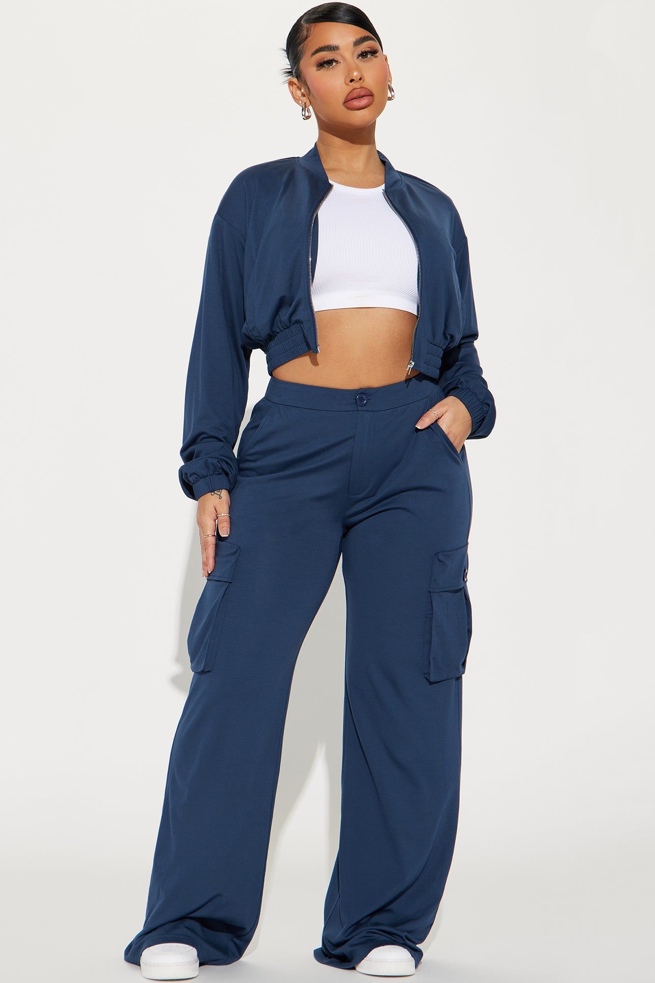 Keep Up With Me Cargo Pant Set - Navy sold by Fashion Nova