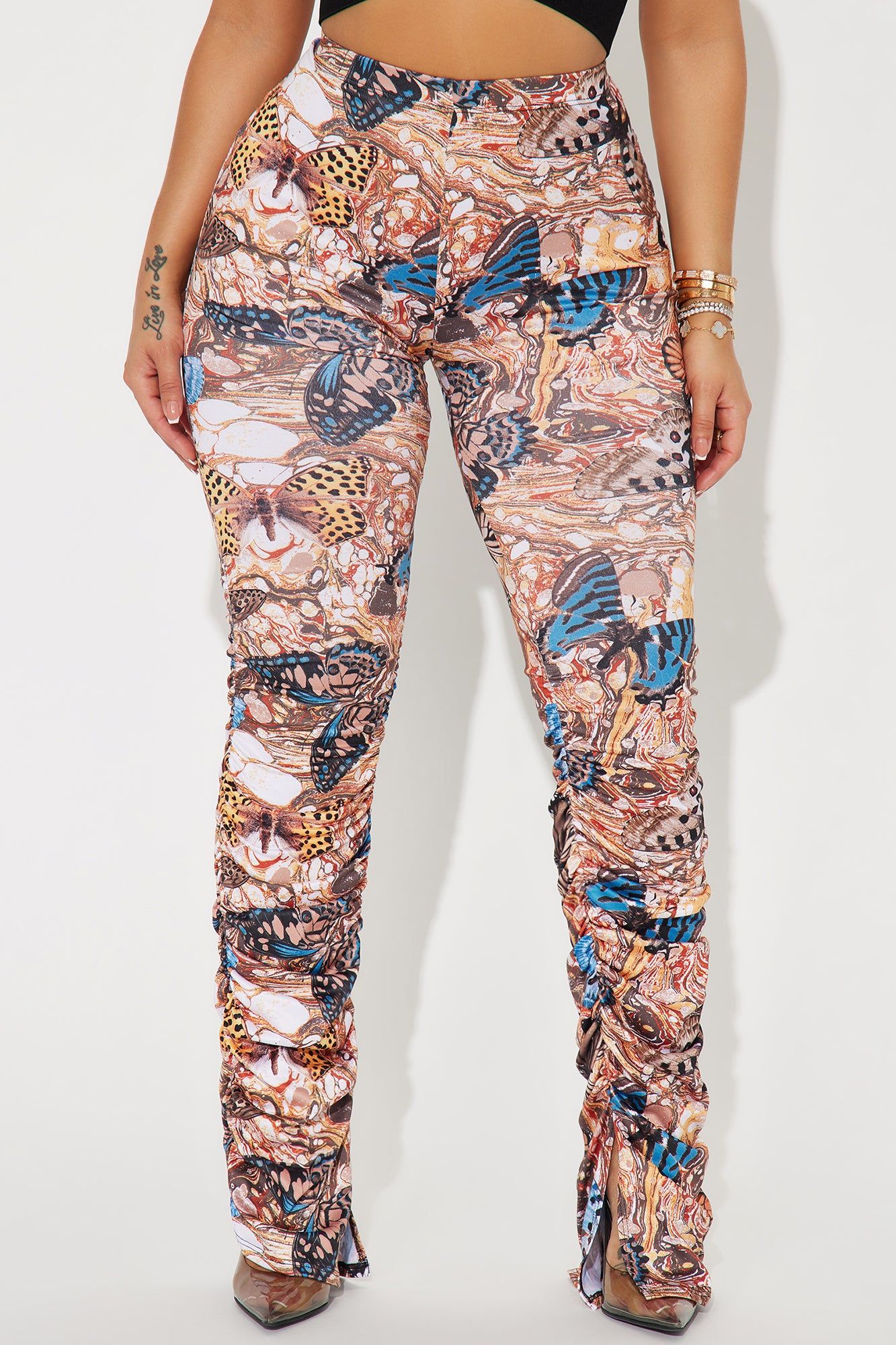 BUTTERFLY DREAMING STACKED PANT - Brown/combo sold by Fashion Nova product image thumbnail 2