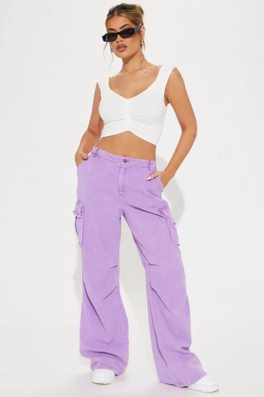 Nessa Washed Wide Leg Cargo Pant - Purple sold by Fashion Nova