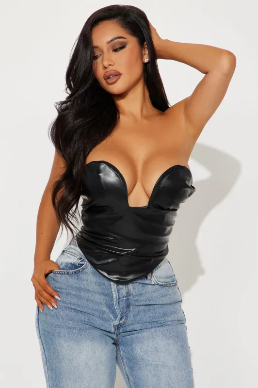 Turn Up The Heat Leather Top - Black sold by Fashion Nova