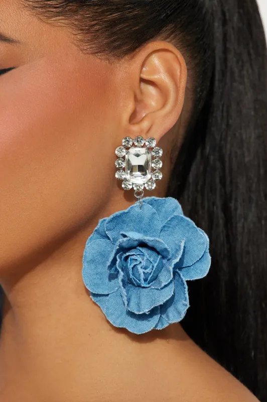 Rose Demi Earrings - Denim sold by Fashion Nova