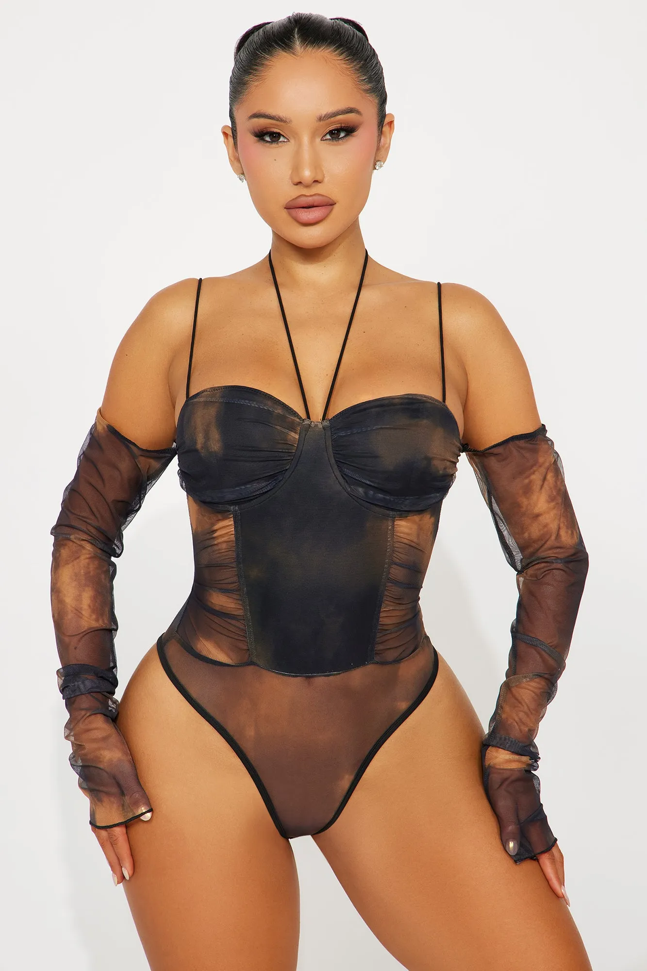Not Phased Mesh Bodysuit - Black/combo sold by Fashion Nova