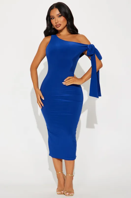 Olympia Twist One Shoulder Midi Dress - Royal sold by Fashion Nova