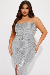 Janelle Sequin Maxi Dress - Silver sold by Fashion Nova