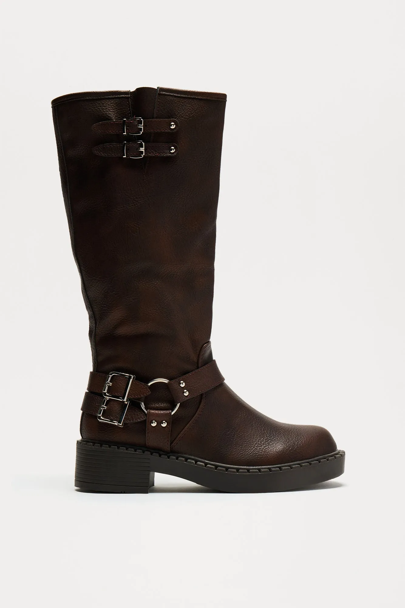 Kyra Buckle Knee High Boots - Brown sold by Fashion Nova