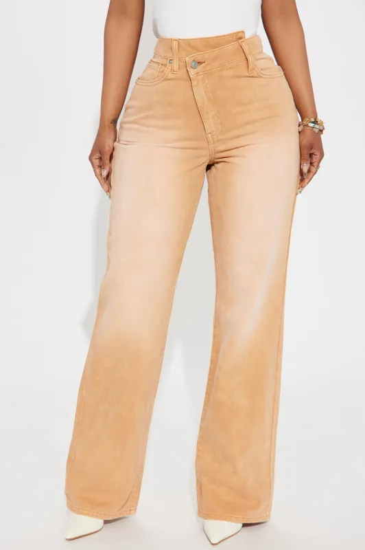 Light Work Crossover Straight Leg Jeans - Tan sold by Fashion Nova