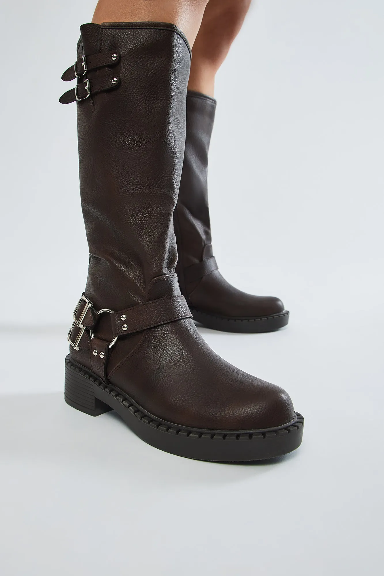 Kyra Buckle Knee High Boots - Brown sold by Fashion Nova product image thumbnail 2