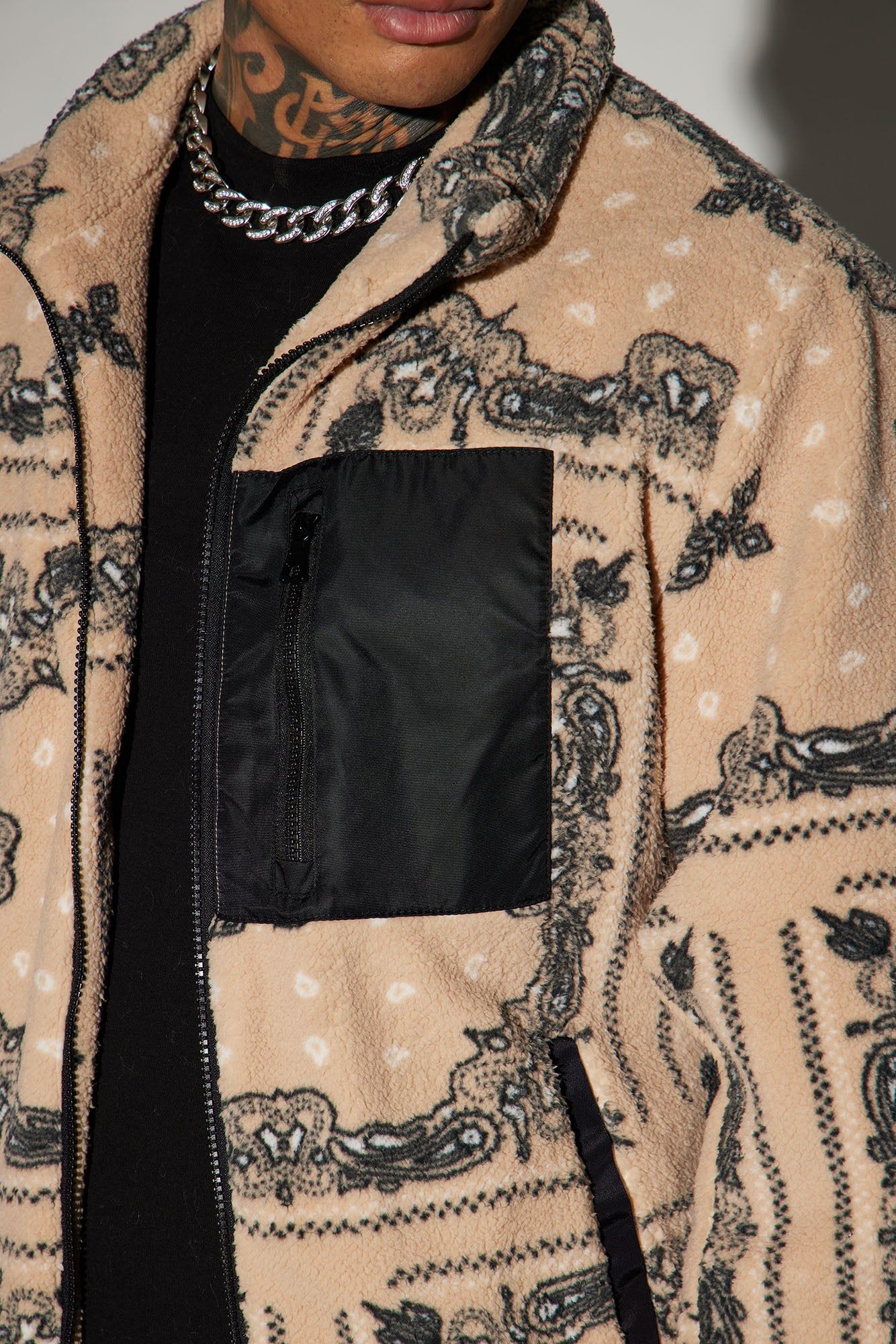 Eyes On Paisley Print Fleece Jacket - Tan sold by Fashion Nova product image thumbnail 3