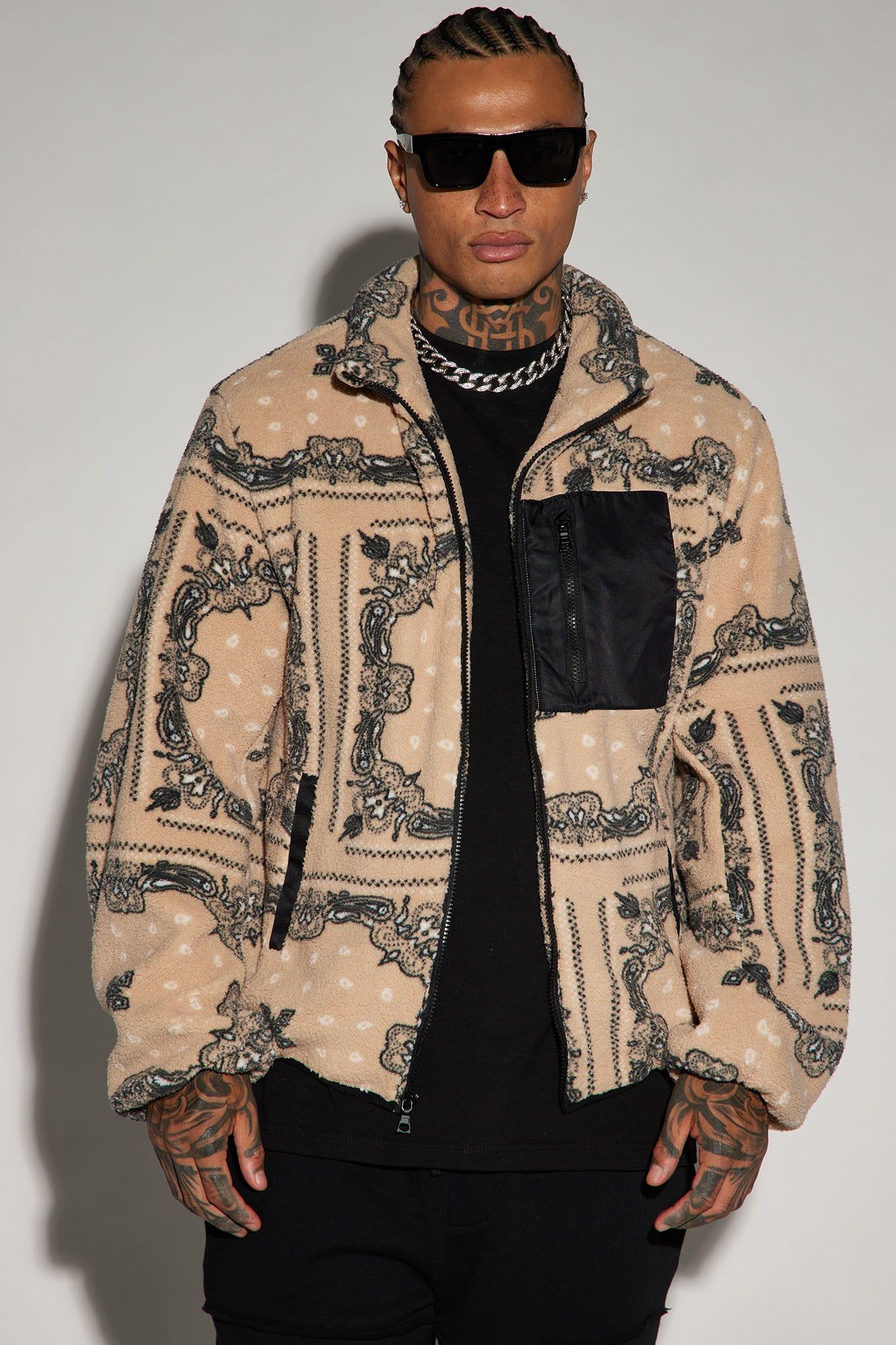 Eyes On Paisley Print Fleece Jacket - Tan sold by Fashion Nova