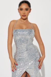 Janelle Sequin Maxi Dress - Silver sold by Fashion Nova