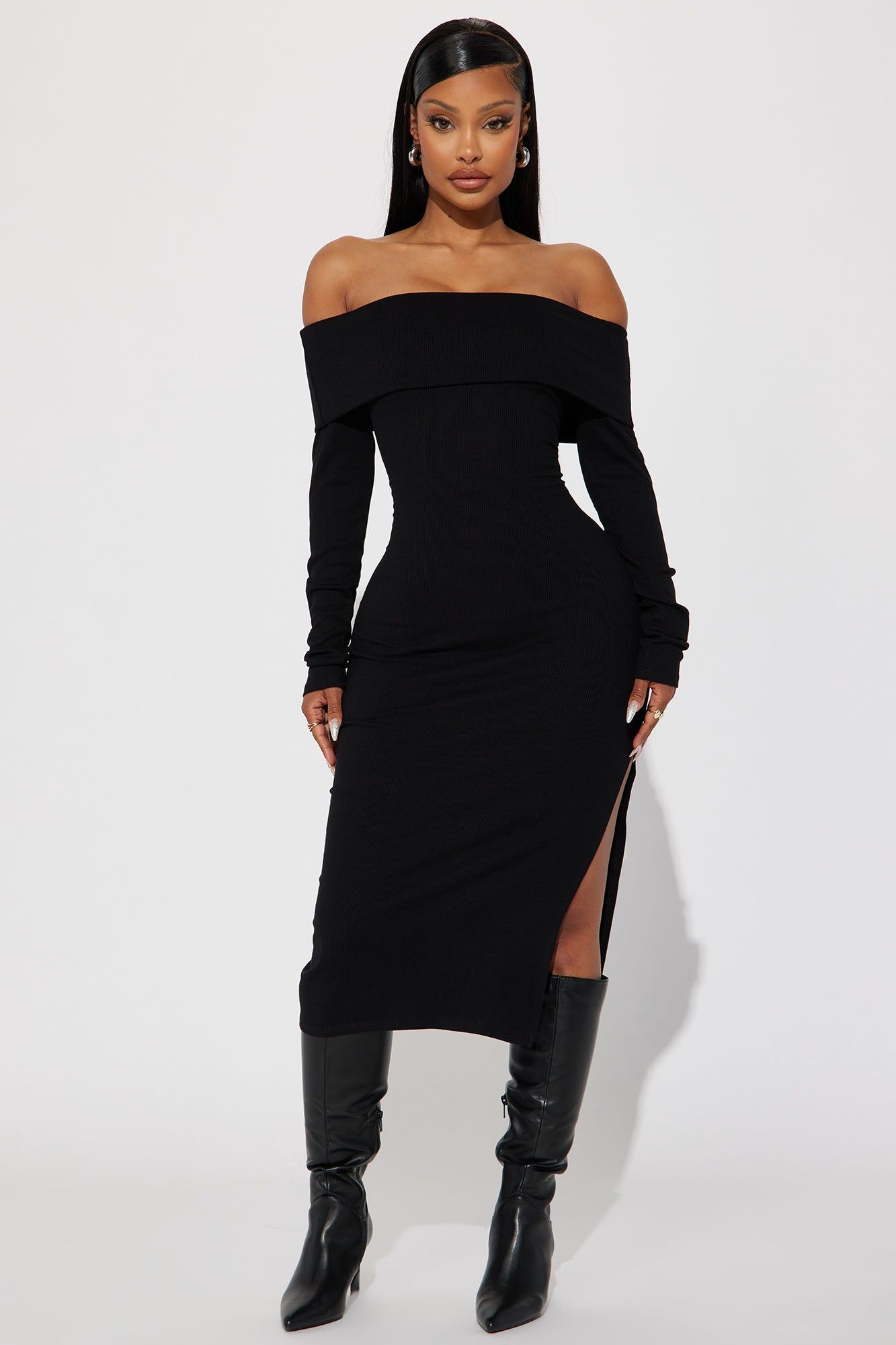 Jenna Ribbed Midi Dress-Black sold by Fashion Nova