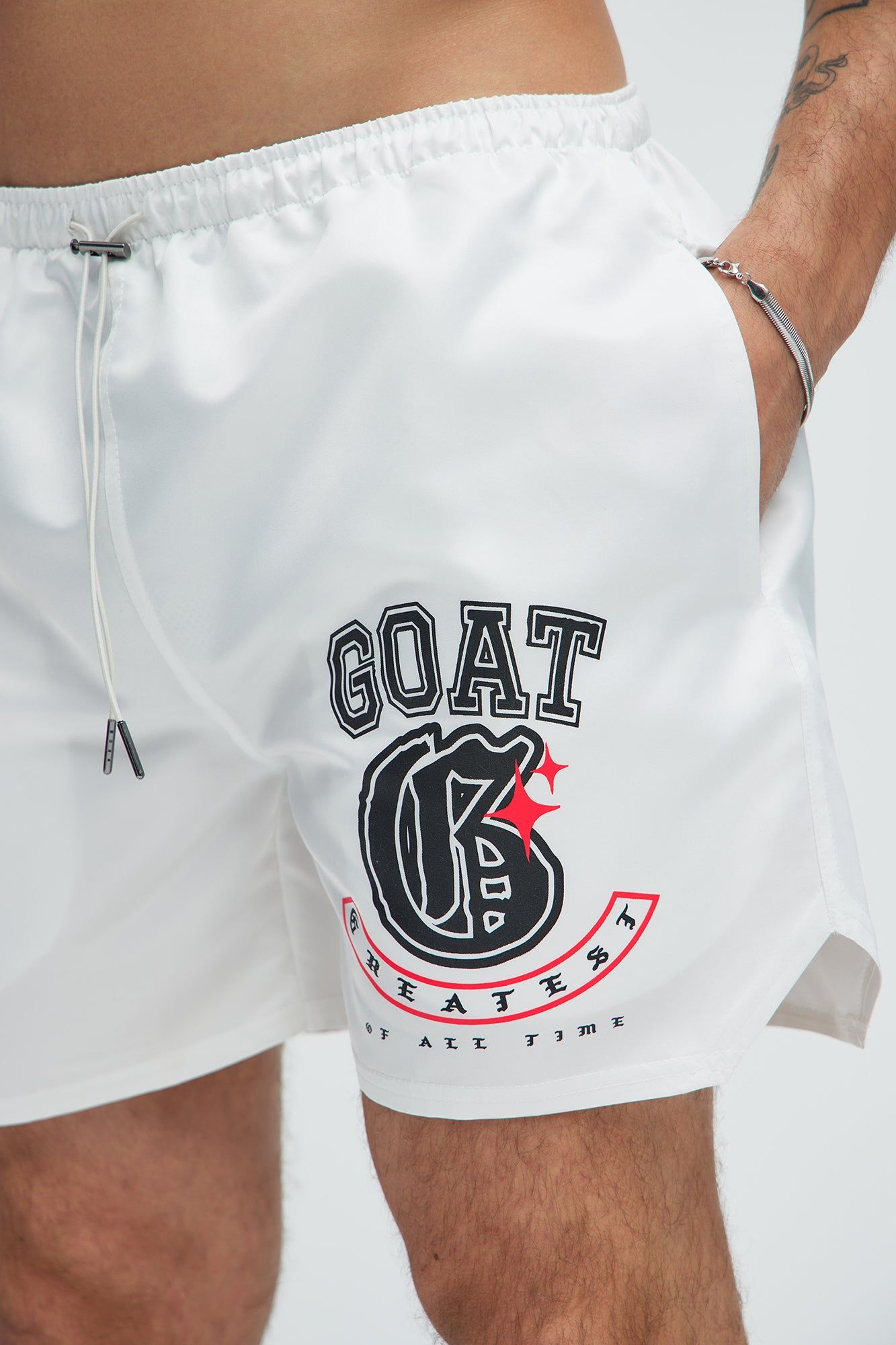 I Am The Greatest Swim Trunks - White sold by Fashion Nova product image thumbnail 3