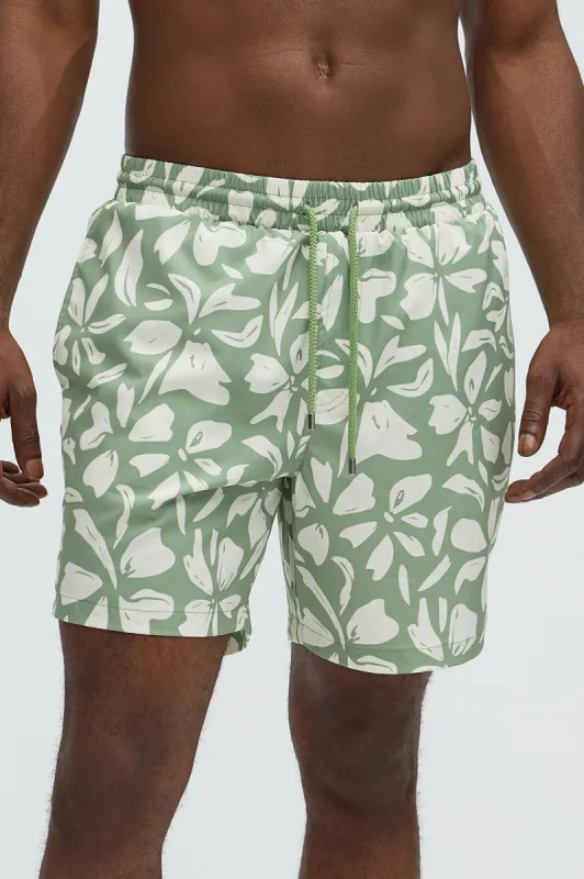 Take It Easy Swim Trunks - Green/combo sold by Fashion Nova