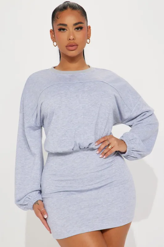 Sawyer French Terry Mini Dress - Heather Grey sold by Fashion Nova