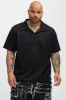 Franklin Stripe Knit Johnny Collar Shirt - Black sold by Fashion Nova