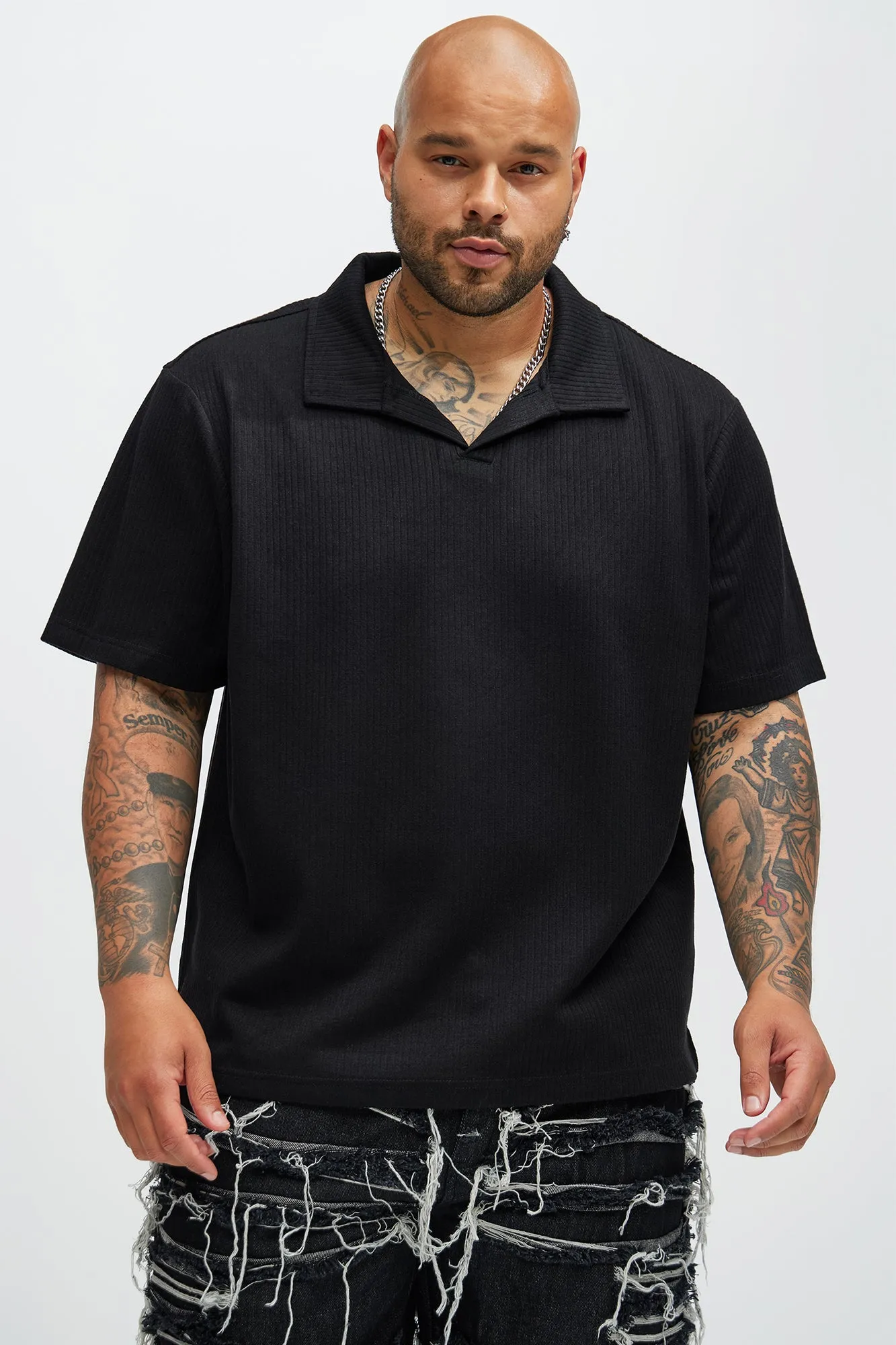 Franklin Stripe Knit Johnny Collar Shirt - Black sold by Fashion Nova product image thumbnail 5