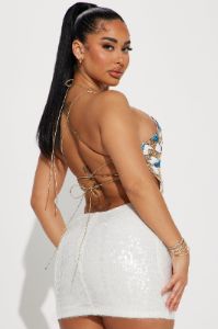 Butterfly Sequin Mini Dress - White sold by Fashion Nova