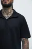 Franklin Stripe Knit Johnny Collar Shirt - Black sold by Fashion Nova