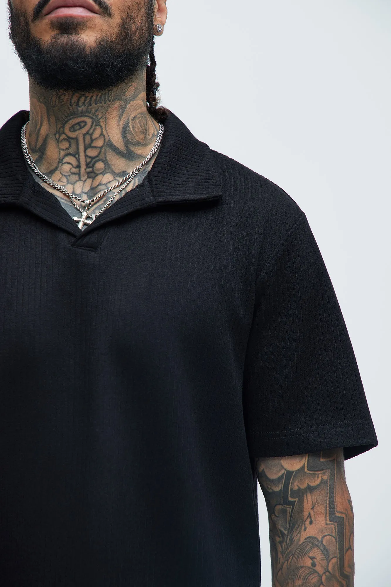 Franklin Stripe Knit Johnny Collar Shirt - Black sold by Fashion Nova product image thumbnail 3