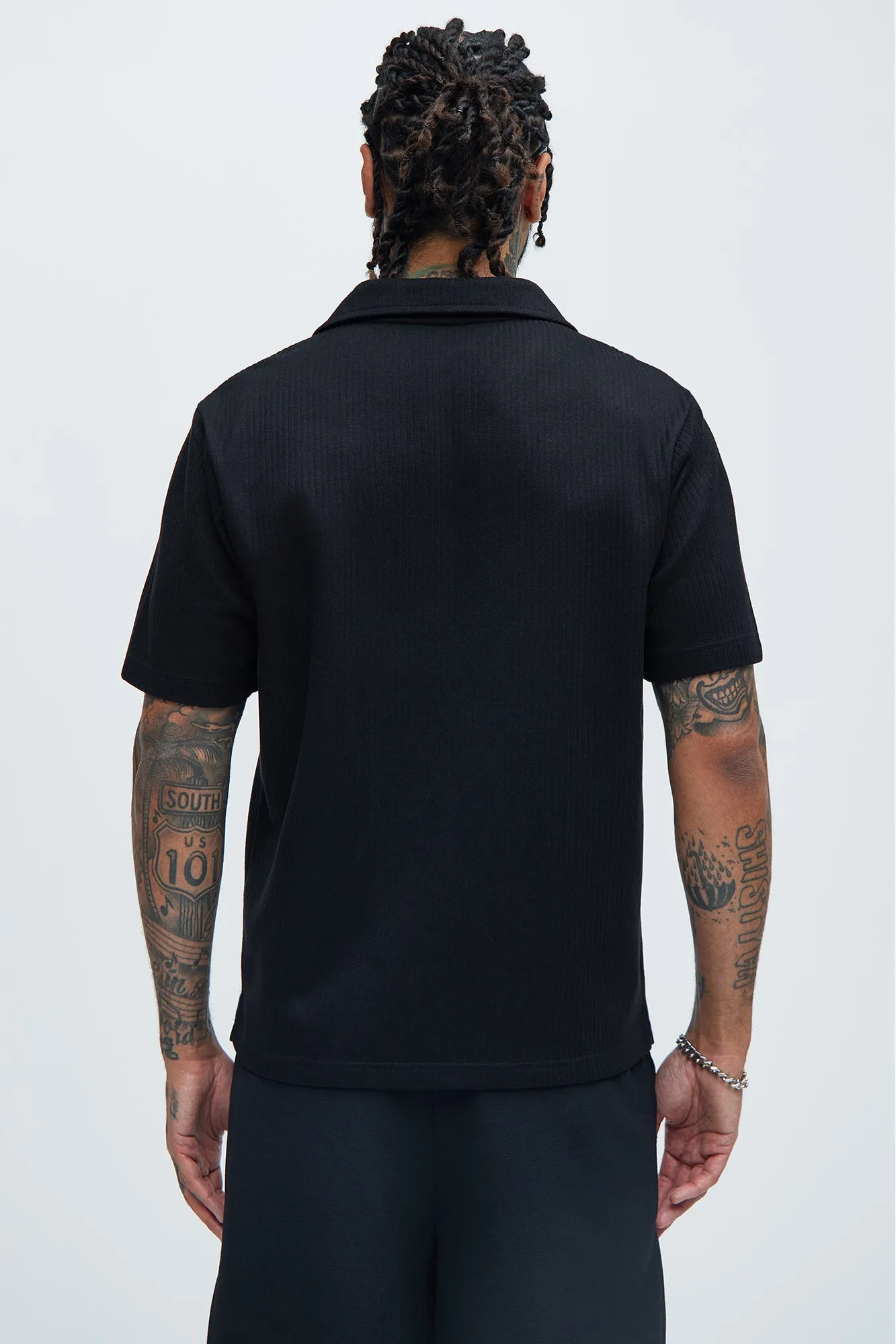 Franklin Stripe Knit Johnny Collar Shirt - Black sold by Fashion Nova product image thumbnail 4