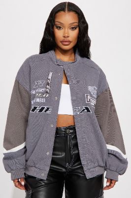 Take The Heat Bomber Jacket - Grey sold by Fashion Nova