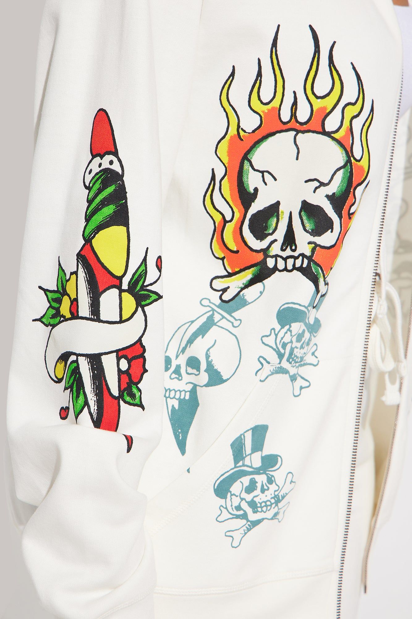 Ed Hardy On Fire Zip Front Hoodie - Ivory sold by Fashion Nova product image thumbnail 4