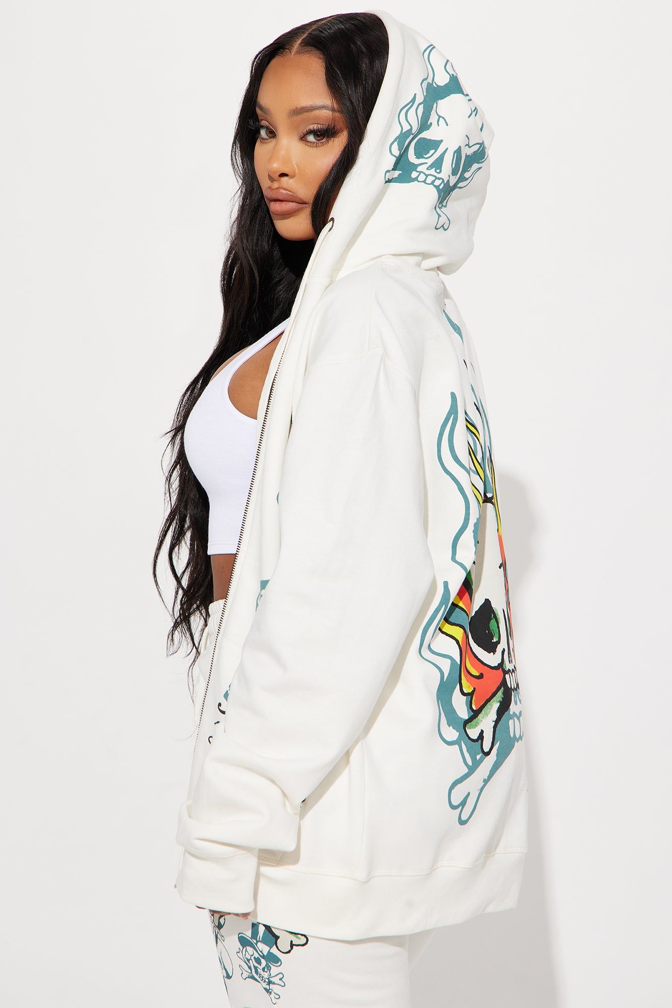 Ed Hardy On Fire Zip Front Hoodie - Ivory sold by Fashion Nova product image thumbnail 5
