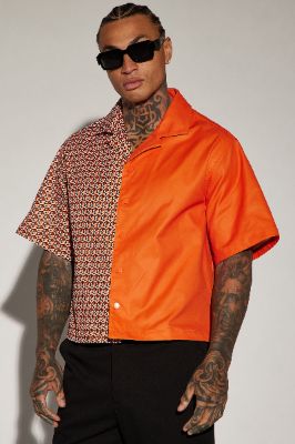Rafina Split Cropped Shirt - Orange/combo sold by Fashion Nova