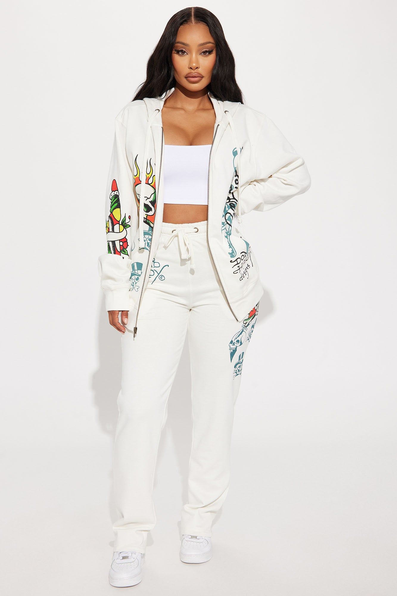 Ed Hardy On Fire Zip Front Hoodie - Ivory sold by Fashion Nova product image thumbnail 2
