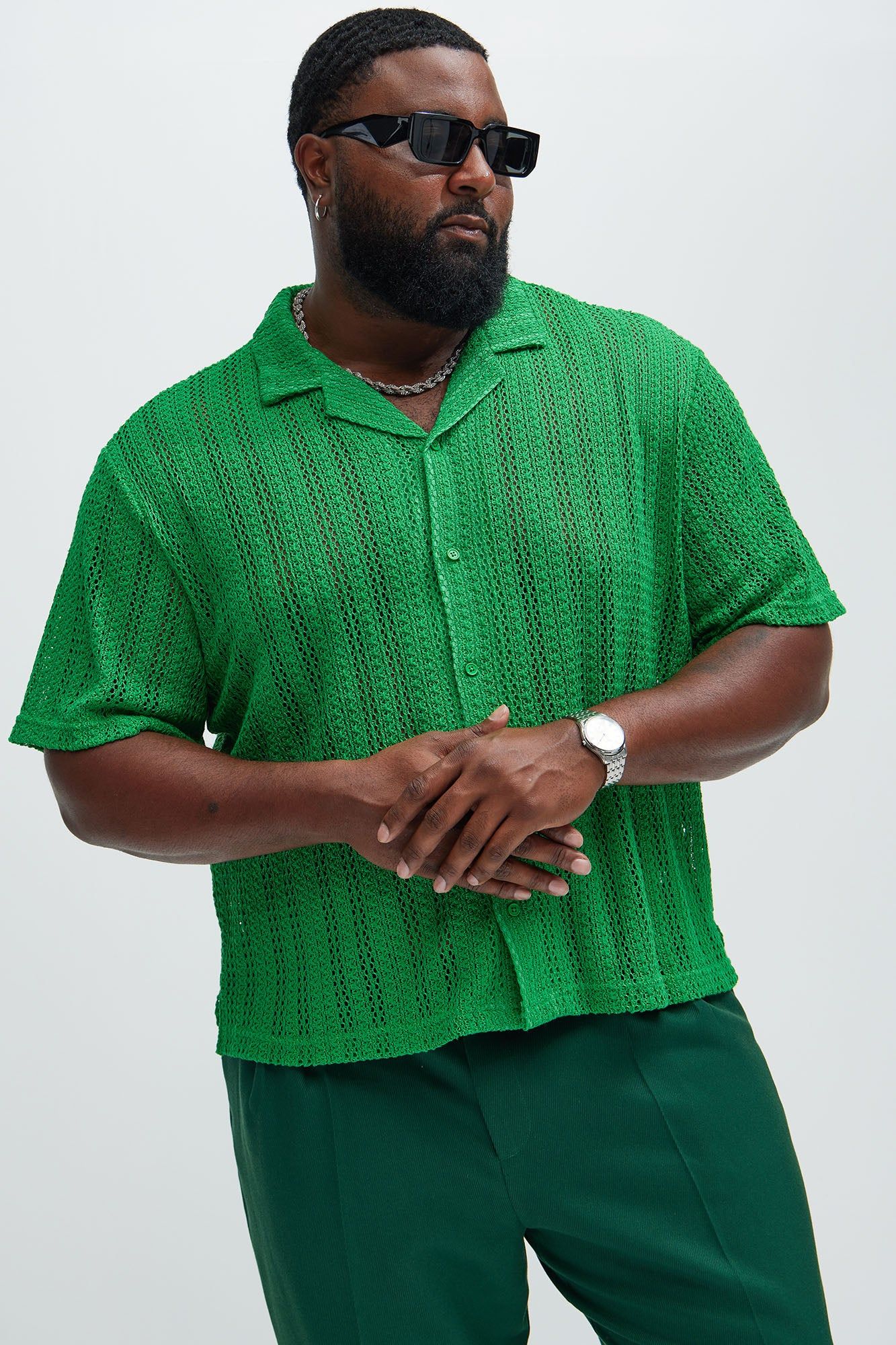 Atlas Textured Boxy Shirt - Green sold by Fashion Nova product image thumbnail 4