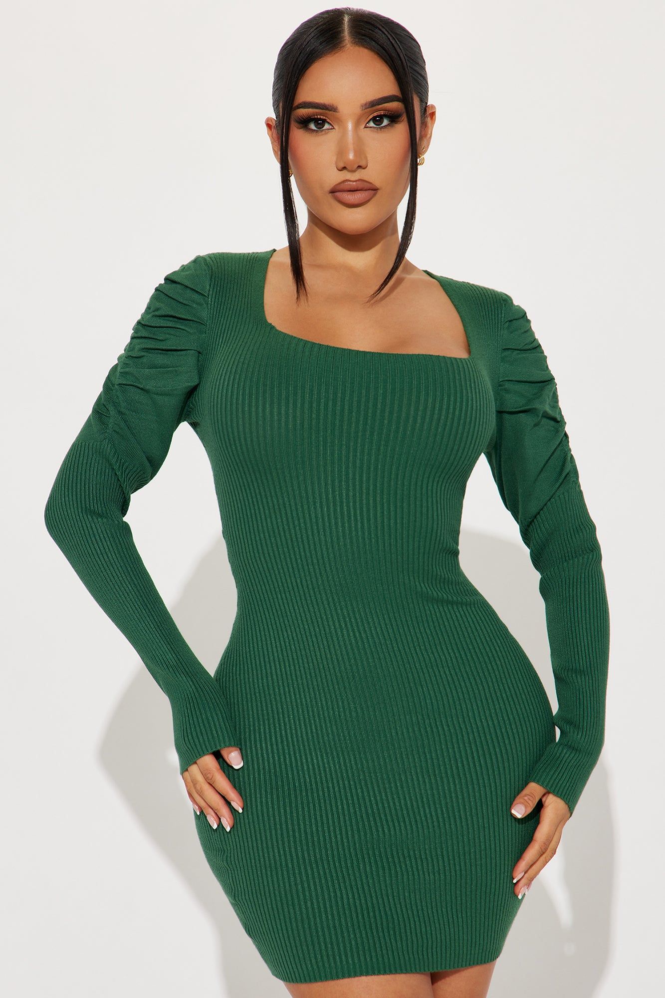 Elena Sweater Mini Dress - Hunter sold by Fashion Nova