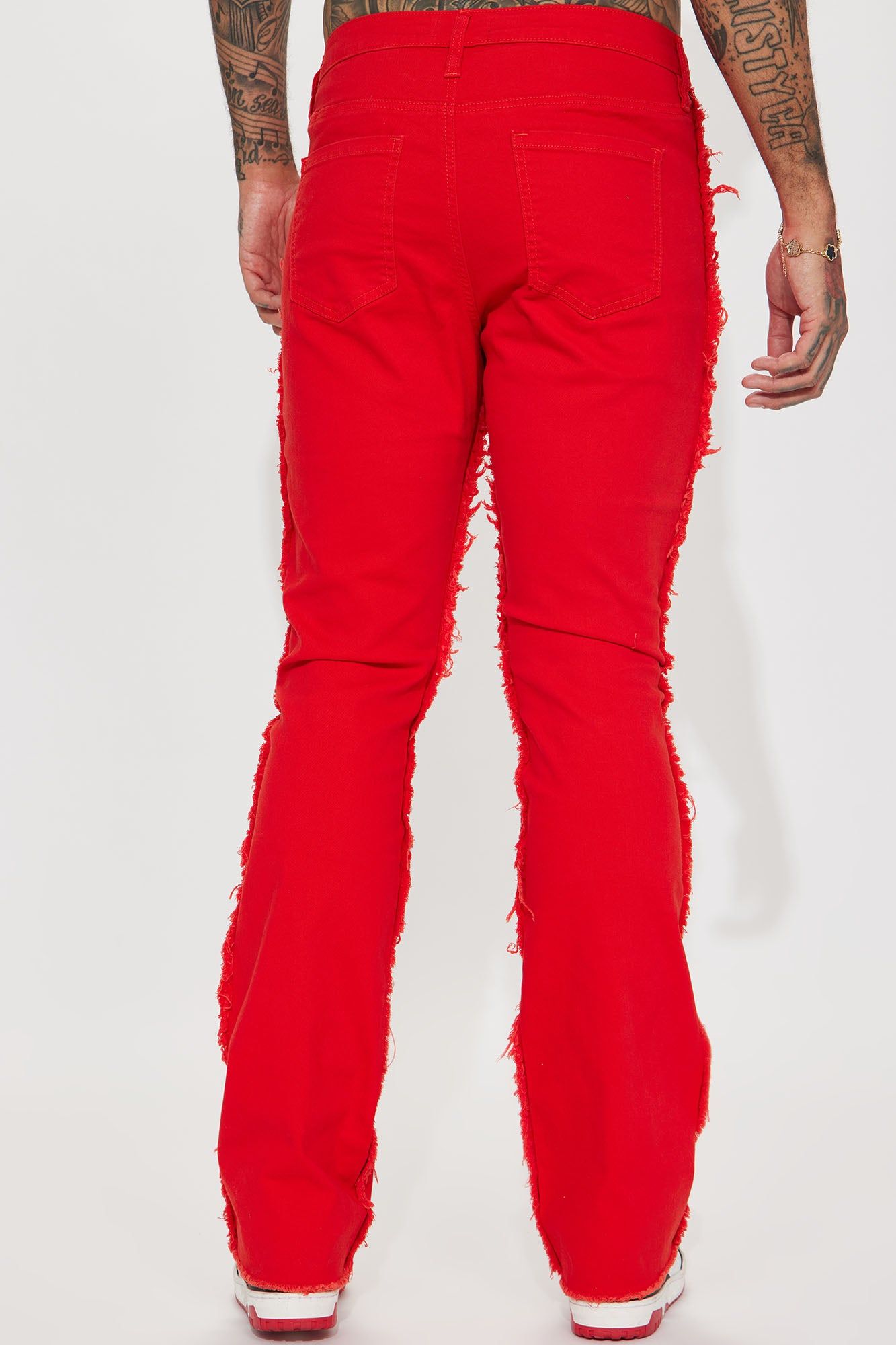 Good Life Frayed Stacked Skinny Flare Pants - Red sold by Fashion Nova product image thumbnail 6