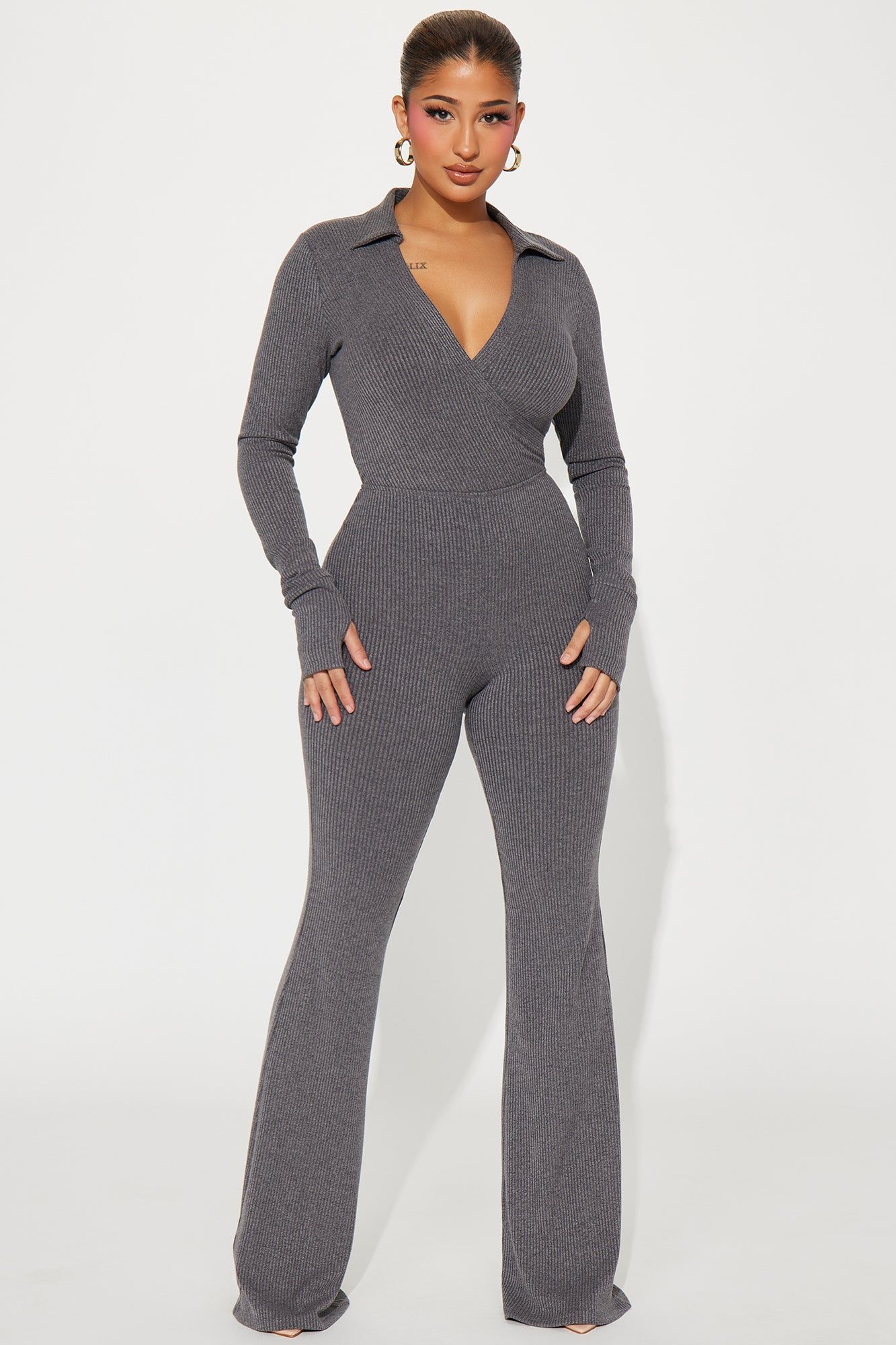 Feeling Cute Jumpsuit - Charcoal sold by Fashion Nova